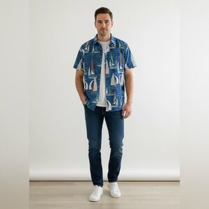 Cooke Street Honolulu Nautical Print Men's Casual Shirt Size Medium